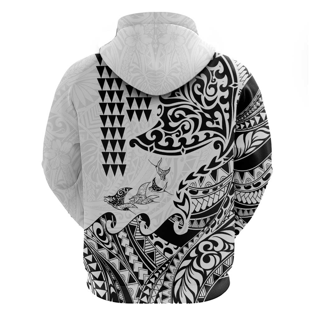 Hawaiian Tribal Manta Ray Zip Hoodie Kakau Tattoo and Polynesian Art Motif Pattern