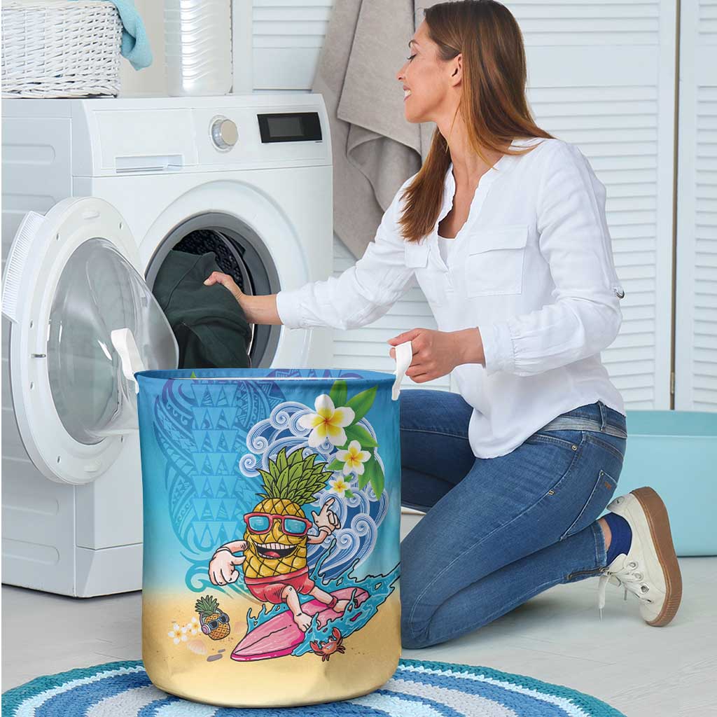Hawaiian Funny Pineapple Surfing Laundry Basket Beach with Tribal Kakau and Plumeria