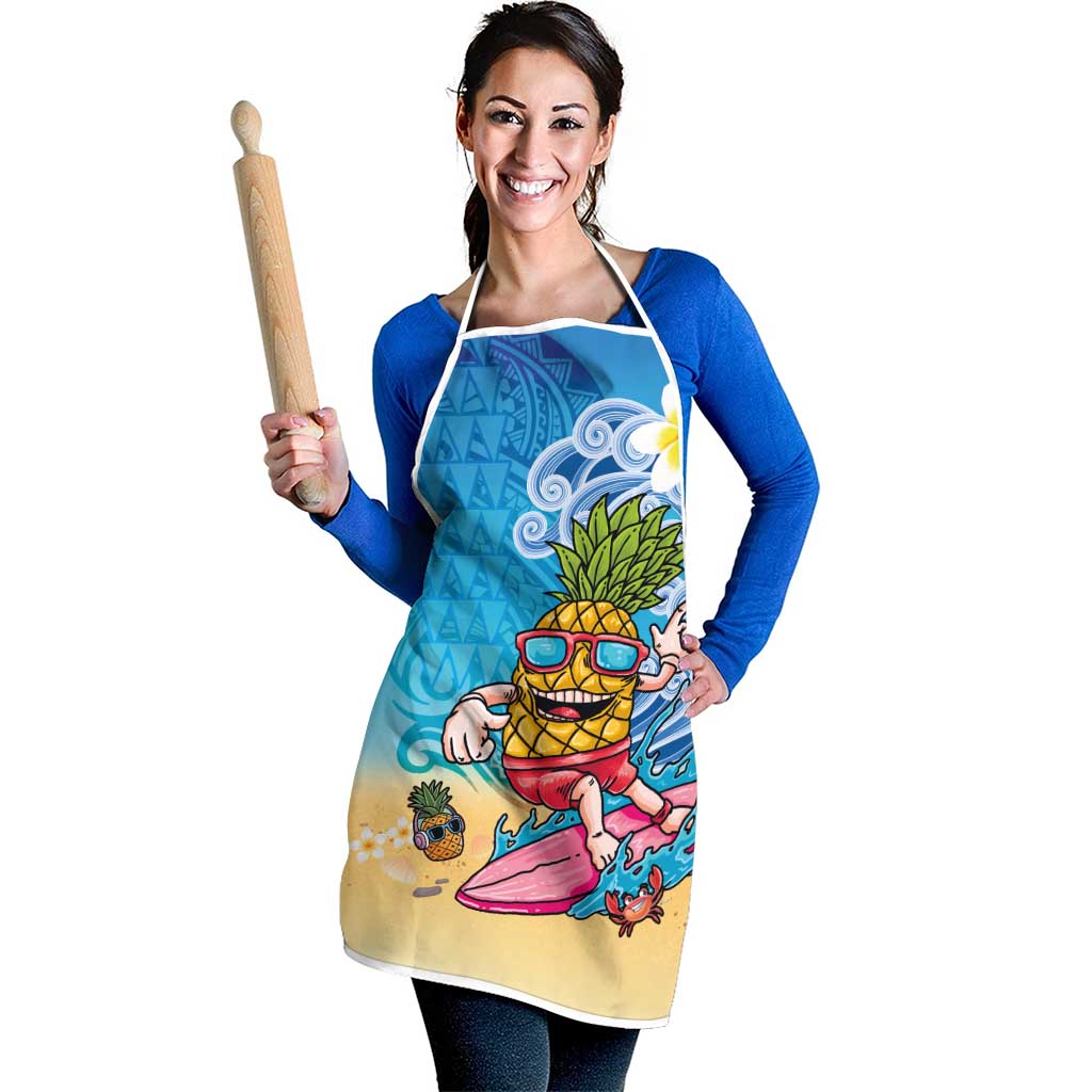 Hawaiian Funny Pineapple Surfing Apron Beach with Tribal Kakau and Plumeria