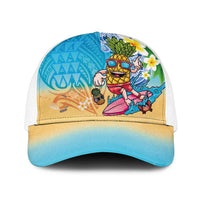 Hawaiian Funny Pineapple Surfing Baseball Net Cap Beach with Tribal Kakau and Plumeria