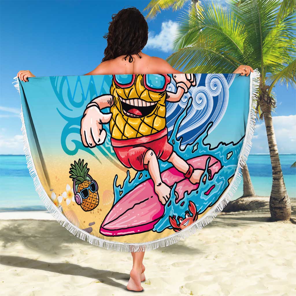 Hawaiian Funny Pineapple Surfing Beach Blanket Beach with Tribal Kakau and Plumeria