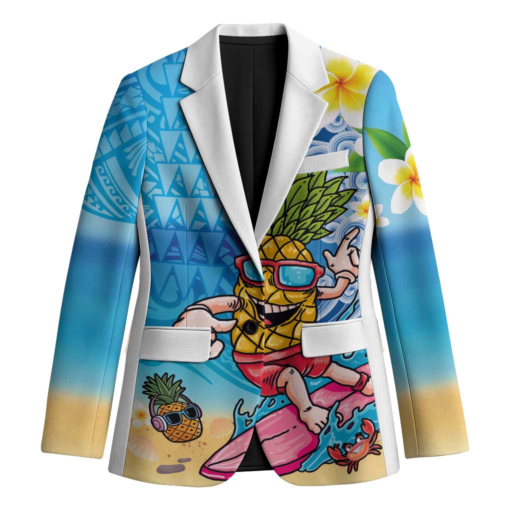 Hawaiian Funny Pineapple Surfing Blazer Beach with Tribal Kakau and Plumeria