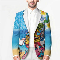 Hawaiian Funny Pineapple Surfing Blazer Beach with Tribal Kakau and Plumeria