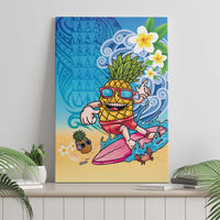 Hawaiian Funny Pineapple Surfing Canvas Wall Art Beach with Tribal Kakau and Plumeria