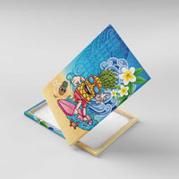 Hawaiian Funny Pineapple Surfing Canvas Wall Art Beach with Tribal Kakau and Plumeria