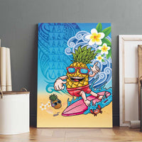 Hawaiian Funny Pineapple Surfing Canvas Wall Art Beach with Tribal Kakau and Plumeria