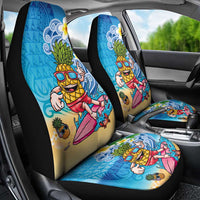 Hawaiian Funny Pineapple Surfing Car Seat Cover Beach with Tribal Kakau and Plumeria