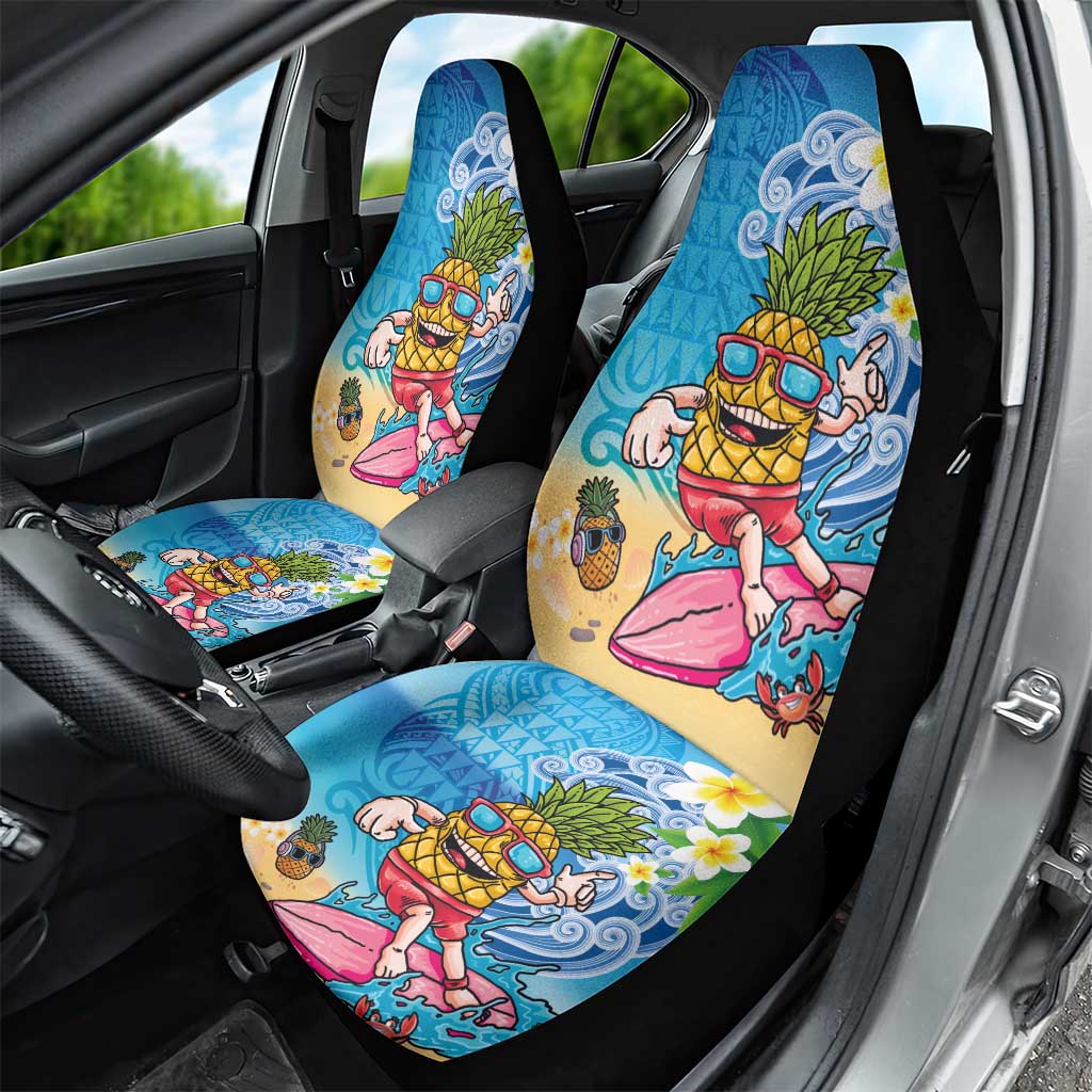 Hawaiian Funny Pineapple Surfing Car Seat Cover Beach with Tribal Kakau and Plumeria