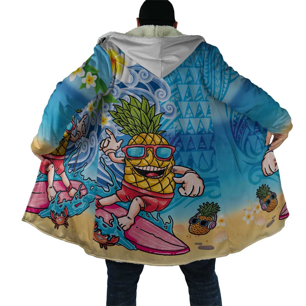 Hawaiian Funny Pineapple Surfing Cloak Beach with Tribal Kakau and Plumeria