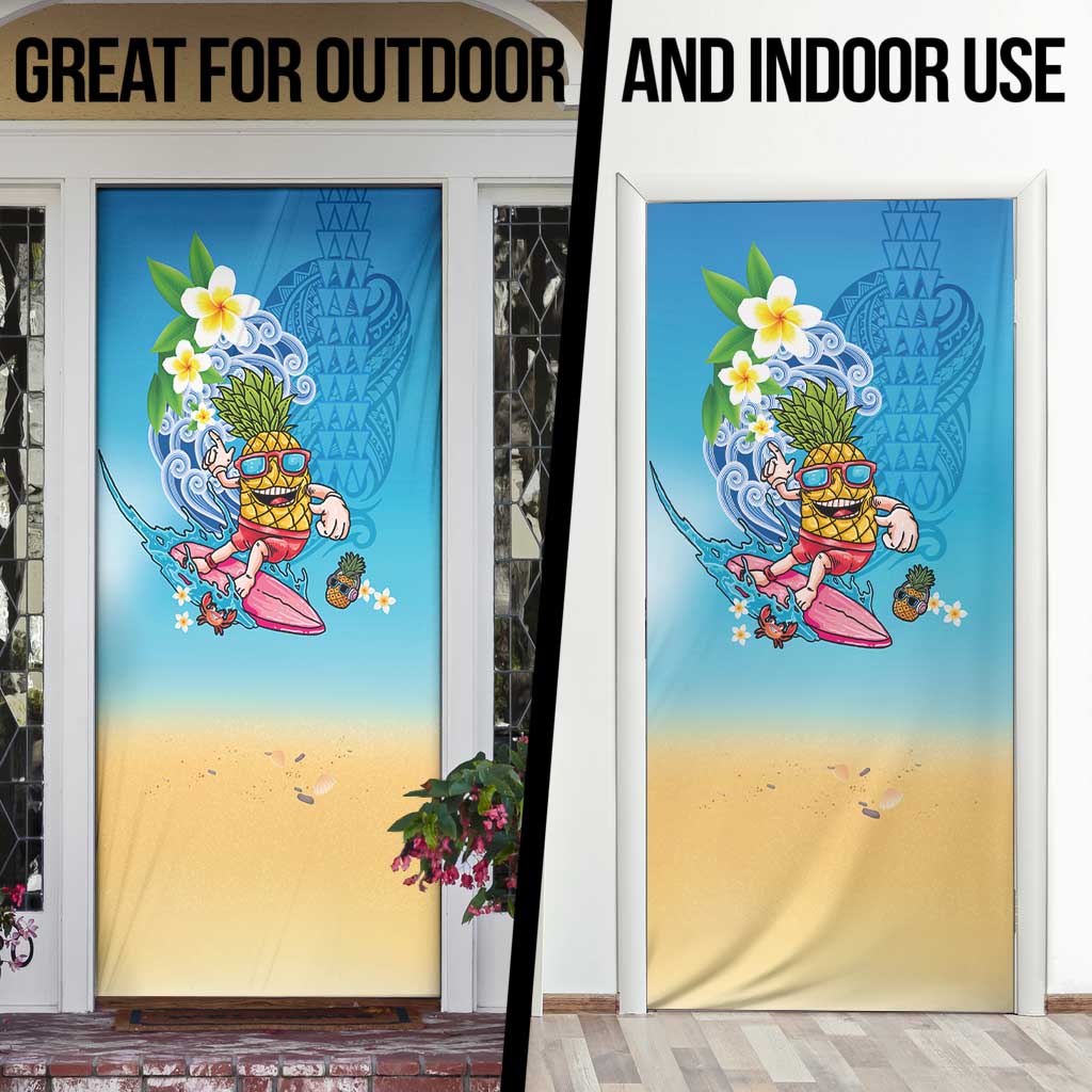 Hawaiian Funny Pineapple Surfing Door Cover Beach with Tribal Kakau and Plumeria