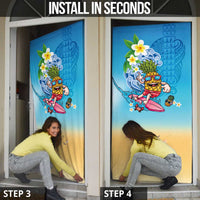 Hawaiian Funny Pineapple Surfing Door Cover Beach with Tribal Kakau and Plumeria