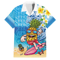 Hawaiian Funny Pineapple Surfing Family Matching Long Sleeve Bodycon Dress and Hawaiian Shirt Beach with Tribal Kakau and Plumeria LT03 Dad's Shirt - Short Sleeve Multicolor - Polynesian Pride