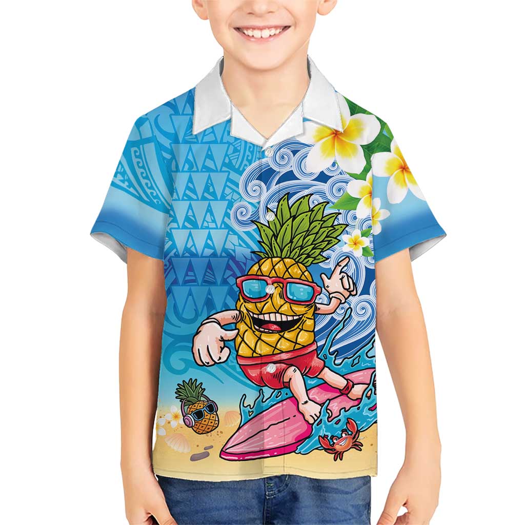 Hawaiian Funny Pineapple Surfing Family Matching Mermaid Dress and Hawaiian Shirt Beach with Tribal Kakau and Plumeria LT03 Son's Shirt Multicolor - Polynesian Pride