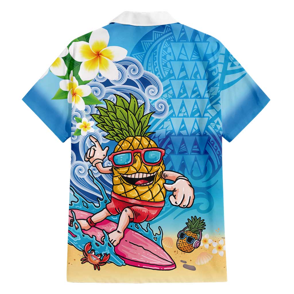 Hawaiian Funny Pineapple Surfing Family Matching Off Shoulder Maxi Dress and Hawaiian Shirt Beach with Tribal Kakau and Plumeria LT03 - Polynesian Pride