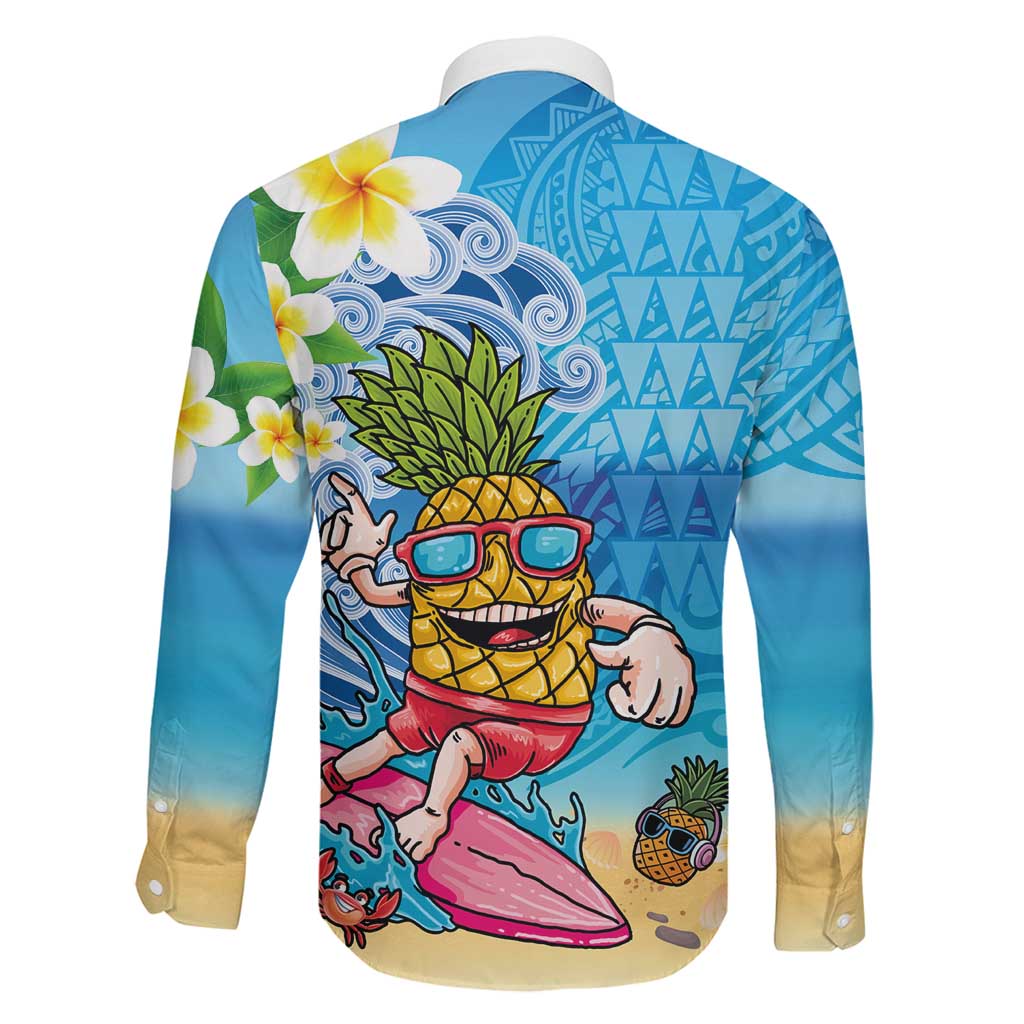 Hawaiian Funny Pineapple Surfing Family Matching Off Shoulder Maxi Dress and Hawaiian Shirt Beach with Tribal Kakau and Plumeria LT03 - Polynesian Pride