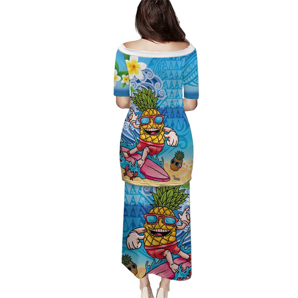 Hawaiian Funny Pineapple Surfing Family Matching Puletasi and Hawaiian Shirt Beach with Tribal Kakau and Plumeria LT03 - Polynesian Pride