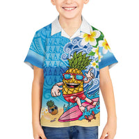 Hawaiian Funny Pineapple Surfing Family Matching Summer Maxi Dress and Hawaiian Shirt Beach with Tribal Kakau and Plumeria LT03 Son's Shirt Multicolor - Polynesian Pride