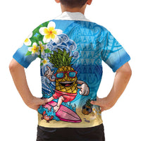 Hawaiian Funny Pineapple Surfing Family Matching Tank Maxi Dress and Hawaiian Shirt Beach with Tribal Kakau and Plumeria LT03 - Polynesian Pride