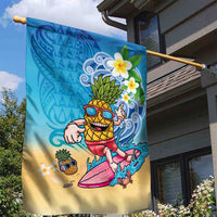 Hawaiian Funny Pineapple Surfing Garden Flag Beach with Tribal Kakau and Plumeria