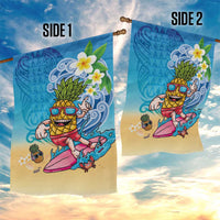 Hawaiian Funny Pineapple Surfing Garden Flag Beach with Tribal Kakau and Plumeria