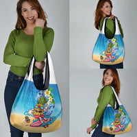 Hawaiian Funny Pineapple Surfing Grocery Bag Beach with Tribal Kakau and Plumeria
