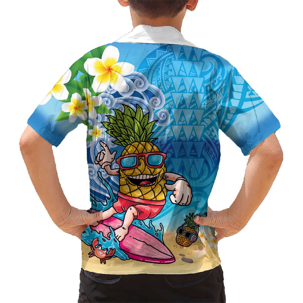 Hawaiian Funny Pineapple Surfing Hawaiian Shirt Beach with Tribal Kakau and Plumeria
