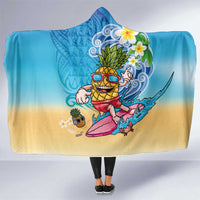 Hawaiian Funny Pineapple Surfing Hooded Blanket Beach with Tribal Kakau and Plumeria