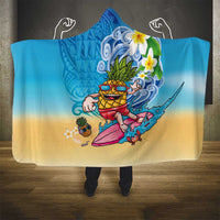 Hawaiian Funny Pineapple Surfing Hooded Blanket Beach with Tribal Kakau and Plumeria