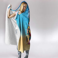 Hawaiian Funny Pineapple Surfing Hooded Blanket Beach with Tribal Kakau and Plumeria