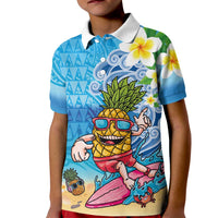 Hawaiian Funny Pineapple Surfing Kid Polo Shirt Beach with Tribal Kakau and Plumeria LT03 Kid Multicolor - Polynesian Pride