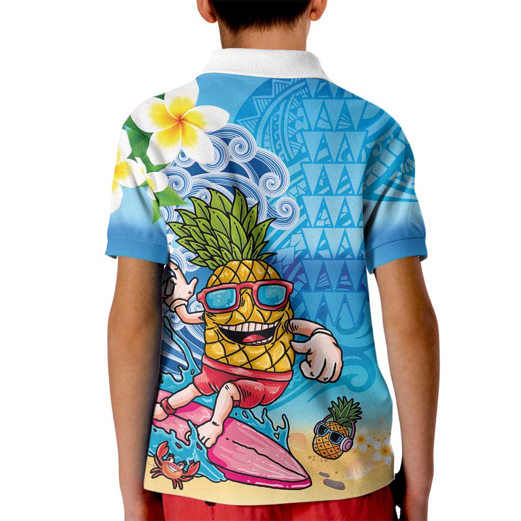 Hawaiian Funny Pineapple Surfing Kid Polo Shirt Beach with Tribal Kakau and Plumeria LT03 - Polynesian Pride