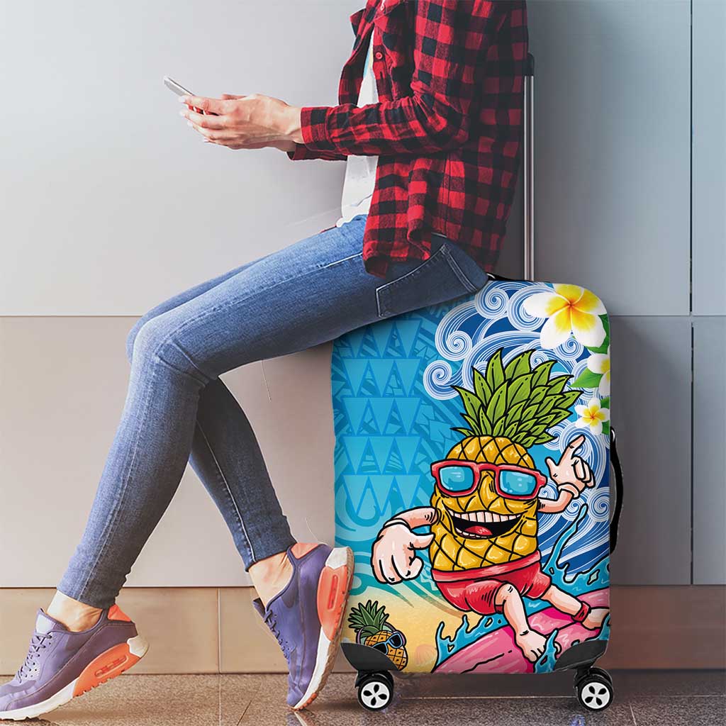 Hawaiian Funny Pineapple Surfing Luggage Cover Beach with Tribal Kakau and Plumeria LT03 - Polynesian Pride