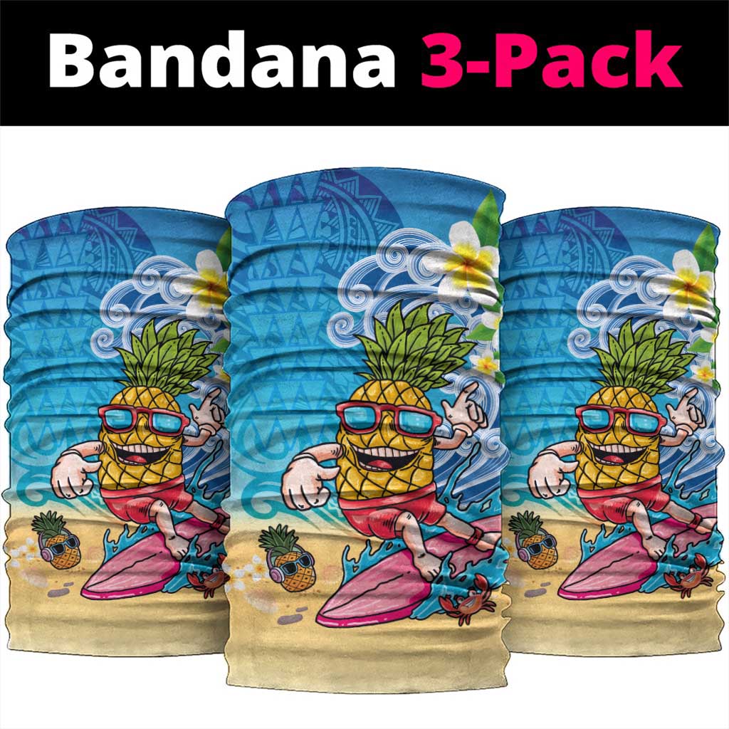 Hawaiian Funny Pineapple Surfing Neck Gaiter Beach with Tribal Kakau and Plumeria