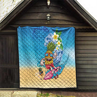 Hawaiian Funny Pineapple Surfing Quilt Beach with Tribal Kakau and Plumeria
