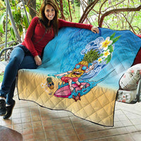 Hawaiian Funny Pineapple Surfing Quilt Beach with Tribal Kakau and Plumeria