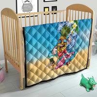 Hawaiian Funny Pineapple Surfing Quilt Beach with Tribal Kakau and Plumeria