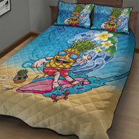 Hawaiian Funny Pineapple Surfing Quilt Bed Set Beach with Tribal Kakau and Plumeria