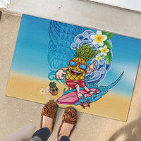 Hawaiian Funny Pineapple Surfing Rubber Doormat Beach with Tribal Kakau and Plumeria