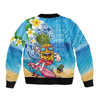 Hawaiian Funny Pineapple Surfing Sleeve Zip Bomber Jacket Beach with Tribal Kakau and Plumeria
