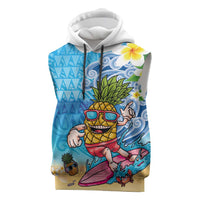 Hawaiian Funny Pineapple Surfing Sleeveless Hoodie Beach with Tribal Kakau and Plumeria LT03 Multicolor - Polynesian Pride