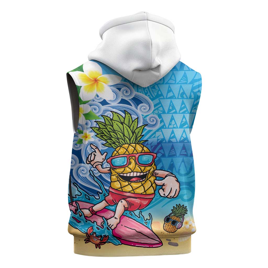 Hawaiian Funny Pineapple Surfing Sleeveless Hoodie Beach with Tribal Kakau and Plumeria LT03 - Polynesian Pride
