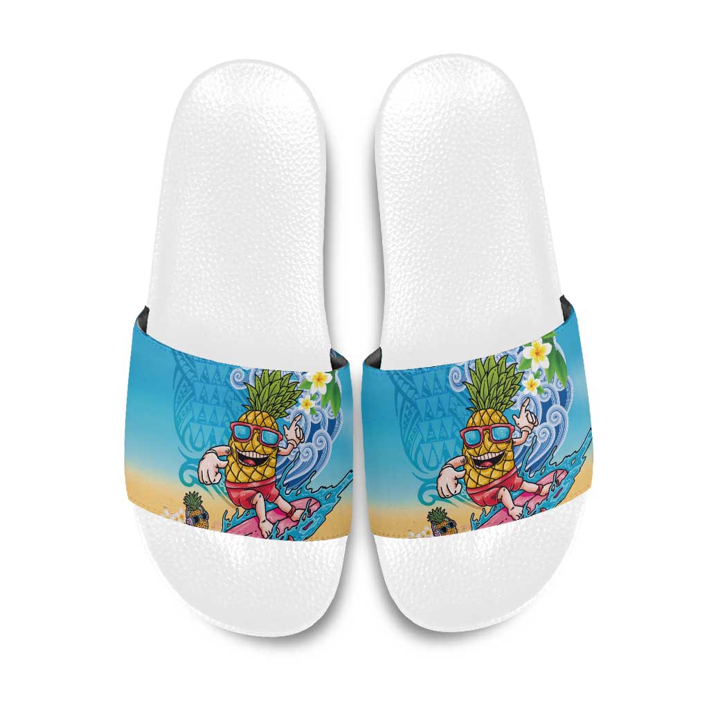 Hawaiian Funny Pineapple Surfing Slide Sandals Beach with Tribal Kakau and Plumeria