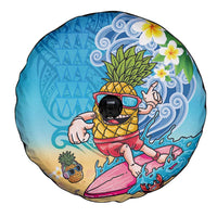 Hawaiian Funny Pineapple Surfing Spare Tire Cover Beach with Tribal Kakau and Plumeria