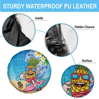 Hawaiian Funny Pineapple Surfing Spare Tire Cover Beach with Tribal Kakau and Plumeria