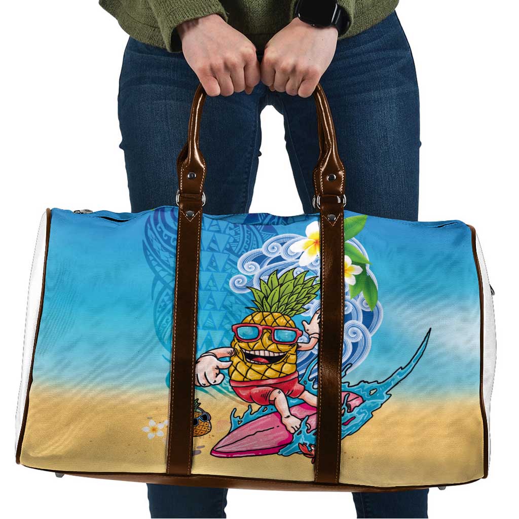 Hawaiian Funny Pineapple Surfing Travel Bag Beach with Tribal Kakau and Plumeria