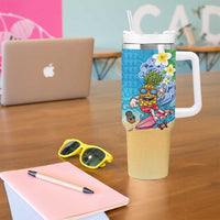 Hawaiian Funny Pineapple Surfing Tumbler With Handle Beach with Tribal Kakau and Plumeria