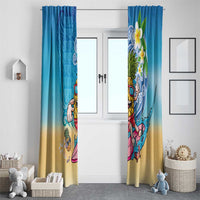 Hawaiian Funny Pineapple Surfing Window Curtain Beach with Tribal Kakau and Plumeria