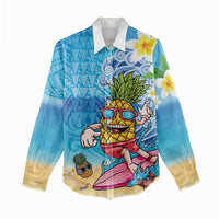 Hawaiian Funny Pineapple Surfing Women Casual Shirt Beach with Tribal Kakau and Plumeria LT03 - Polynesian Pride