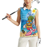 Hawaiian Funny Pineapple Surfing Women Sleeveless Polo Shirt Beach with Tribal Kakau and Plumeria LT03 - Polynesian Pride