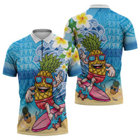 Hawaiian Funny Pineapple Surfing Zipper Polo Shirt Beach with Tribal Kakau and Plumeria
